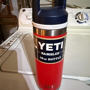 Yeti Rambler 18oz Bottle - Red Body with Navy Lid and White Trim